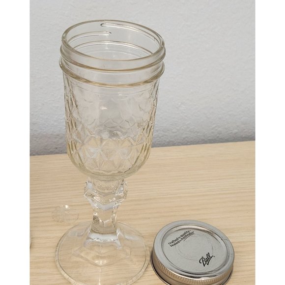 Clear Glass 2 pc Red Neck Wine Glasses with lid 8" Tall 4" Glass 4" Stem - Picture 9 of 10